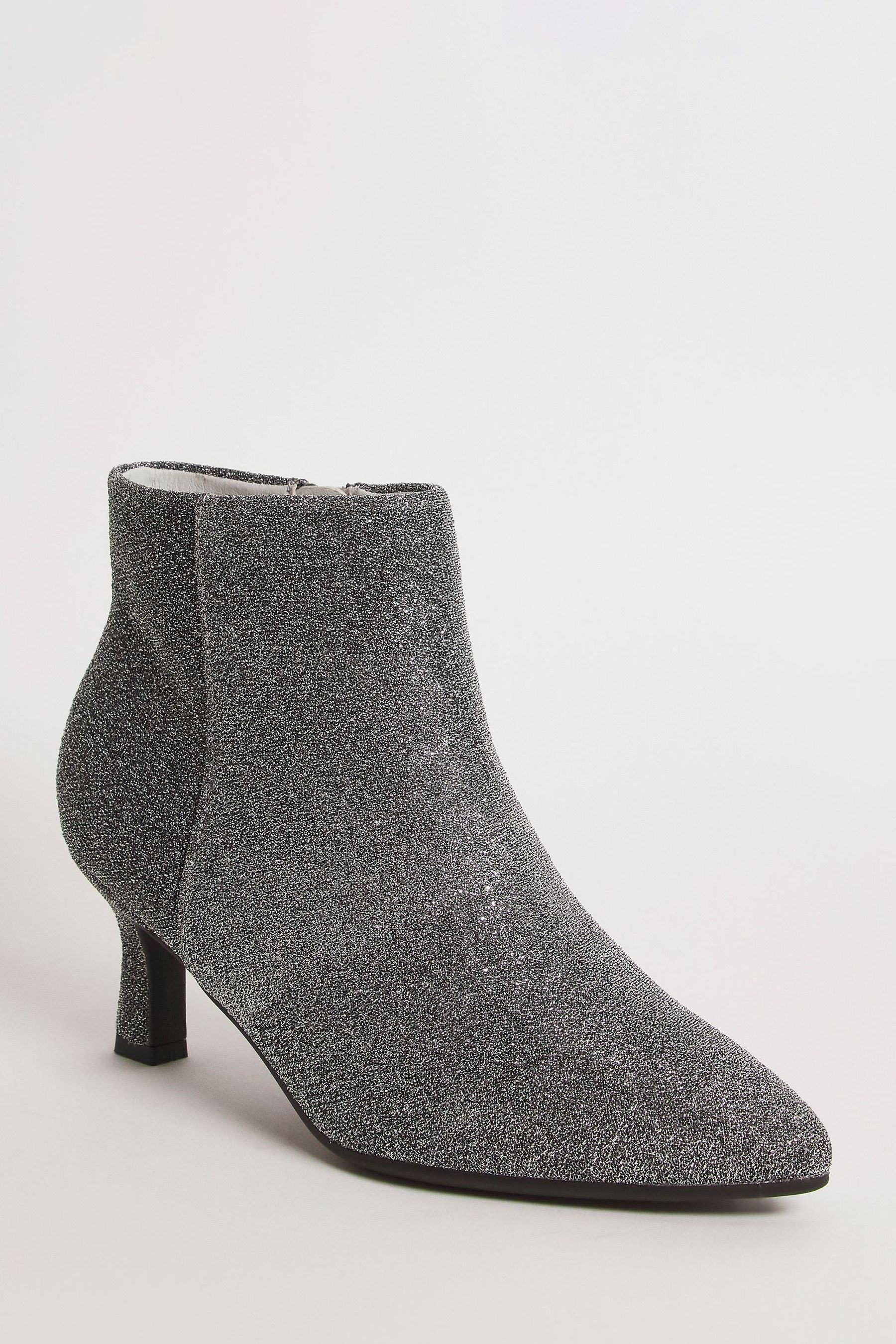 Silver kitten heel ankle boots 2025