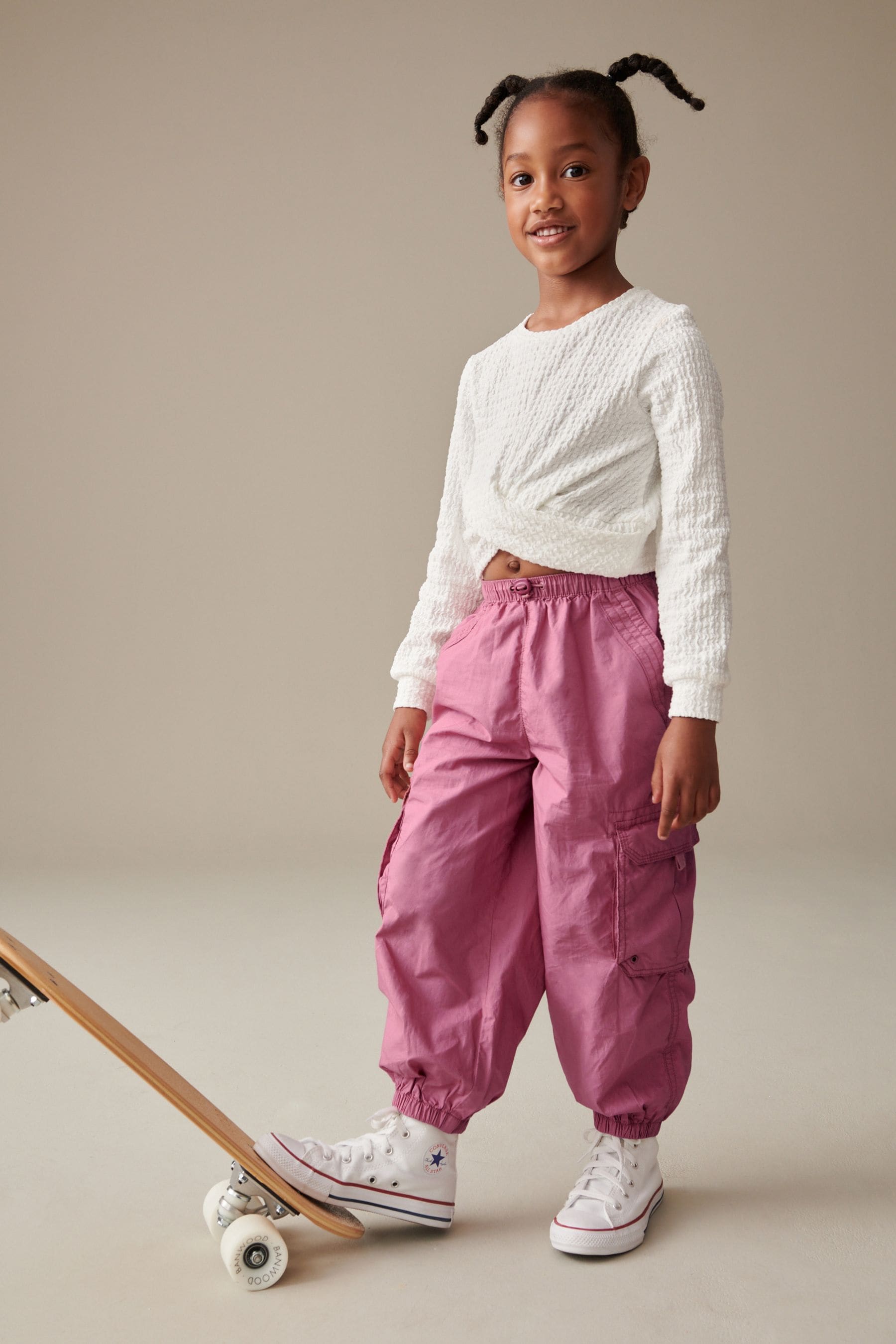 Bright Pink 100 Cotton Parachute Cargo Trousers 3 16yrs