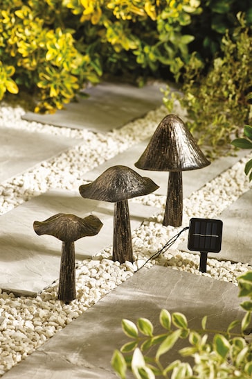 Black/Bronze Solar Set of 3 Metal Mushrooms