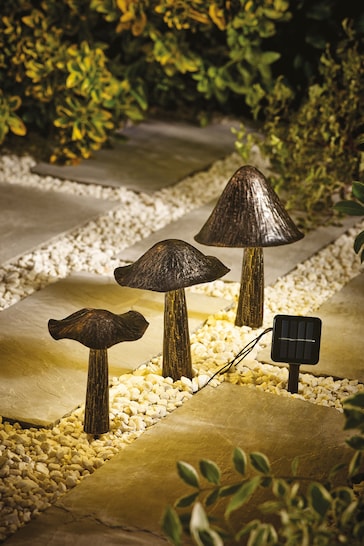Black/Bronze Solar Set of 3 Metal Mushrooms