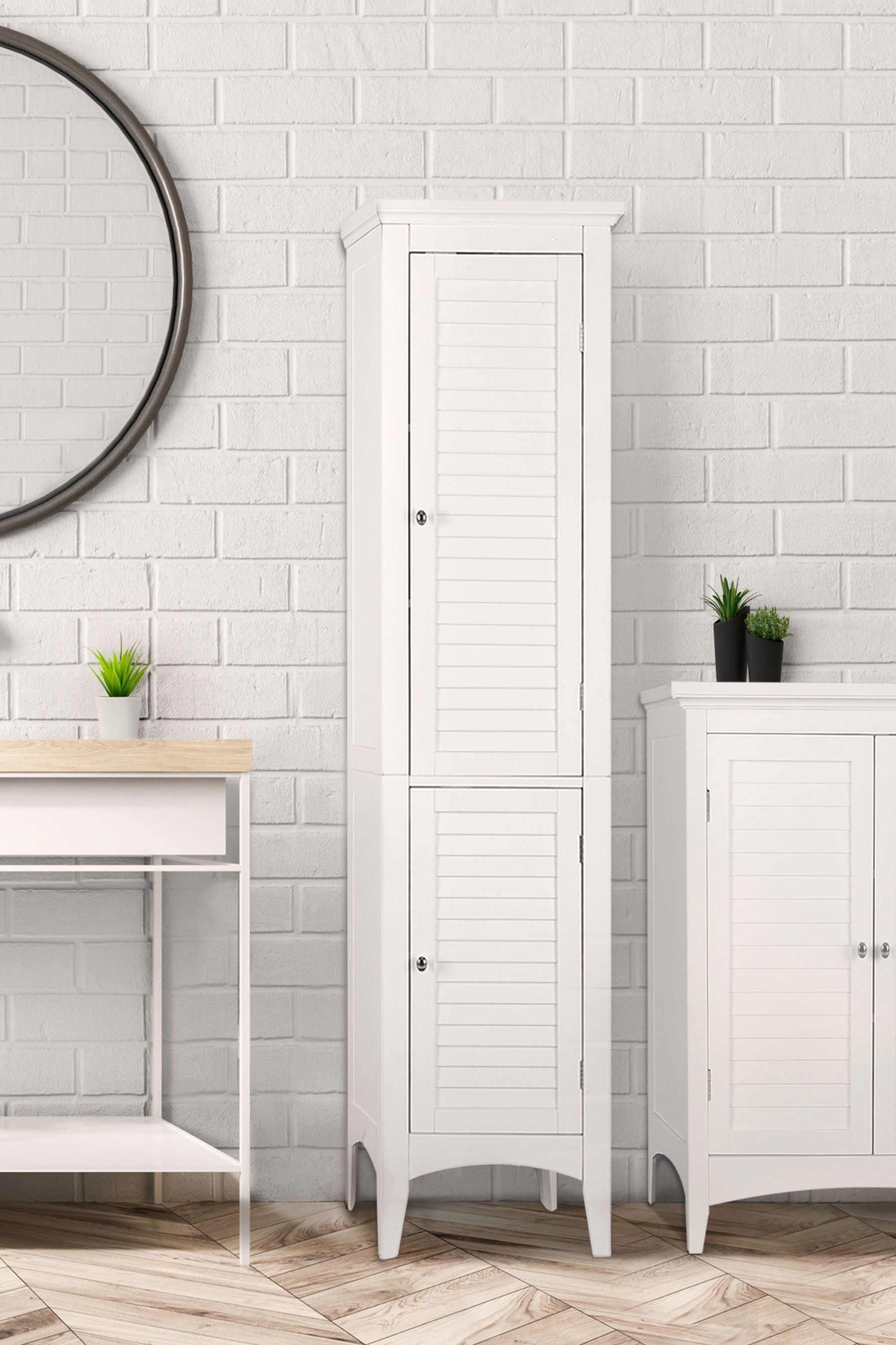 Buy Teamson Home White Glancy Wooden Bathroom Tall Linen Storage