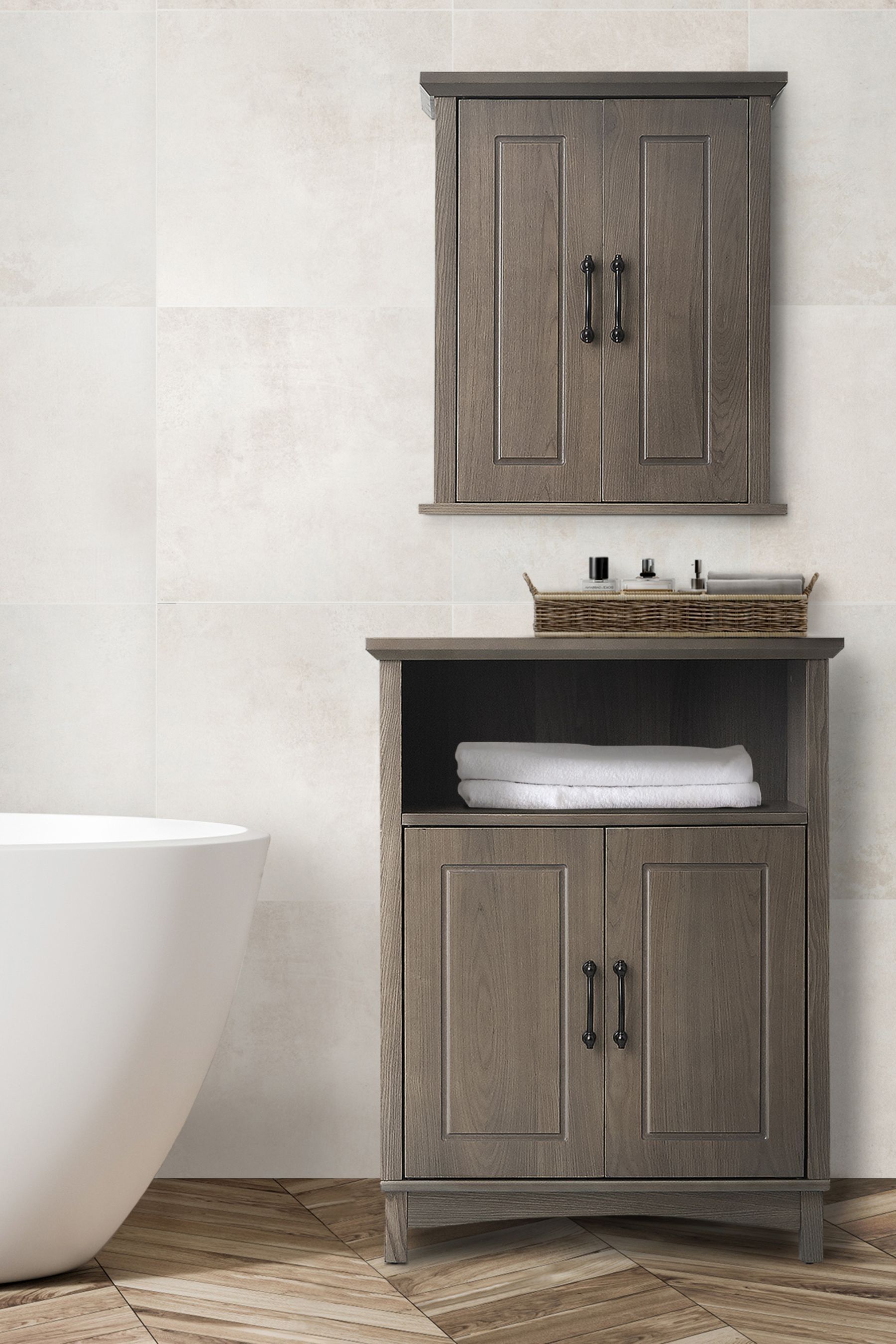 Teamson Home Brown Russell Wooden Bathroom Storage Floor Cabinet Unit