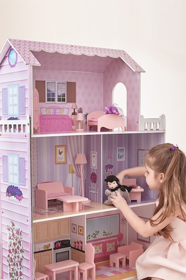 Teamson Home Pink Kids Tiffany Wooden Interactive Dollhouse