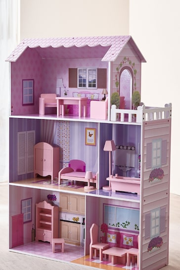 Teamson Home Pink Kids Tiffany Wooden Interactive Dollhouse