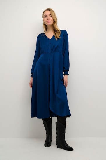 Cream Blue Flivio Long Sleeve Midi Dress