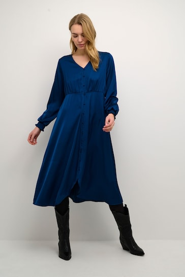 Cream Blue Flivio Long Sleeve Midi Dress