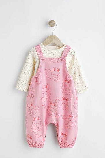 Hot Pink Bunny Jersey Baby Dungarees & Bodysuit Set (0mths-3yrs)