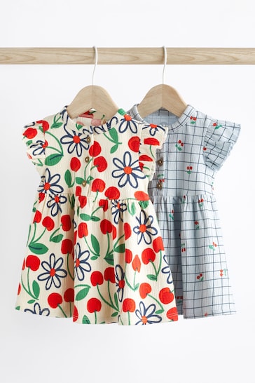 Red/Blue Cherry Floral Baby Jersey Dress 2 Pack (0mths-3yrs)