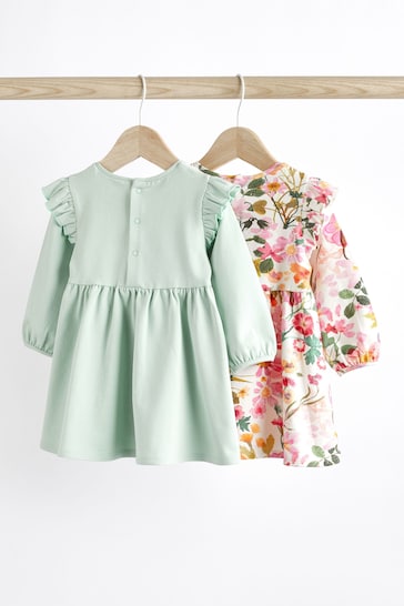 Pink & Mint Floral Baby Jersey Frill Dress 2 Pack (0mths-2yrs)