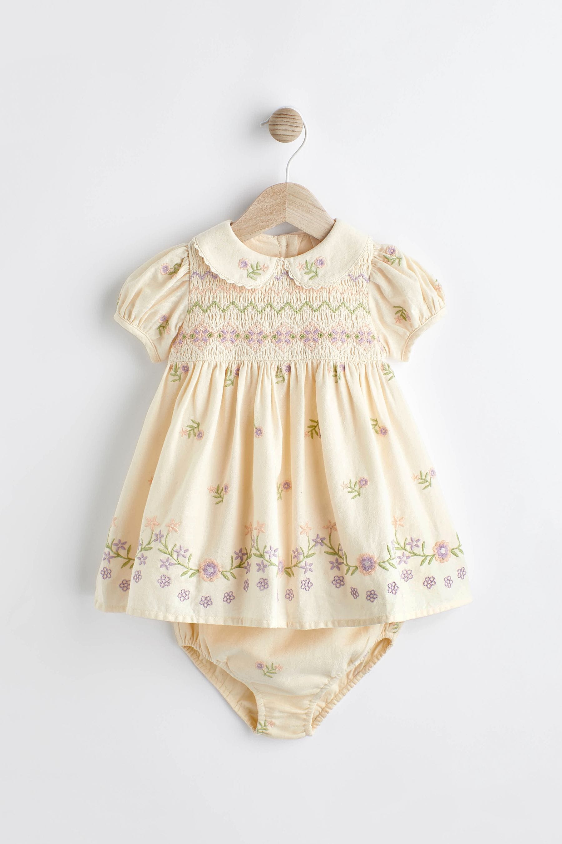 Ivory 2 Piece Embroidered Baby Dress and Knickers Set 0mths 2yrs