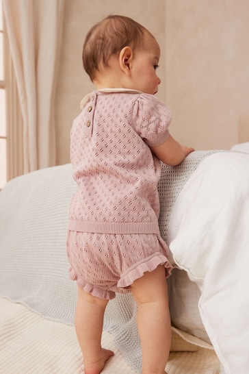 Pink Embroidered Knitted Baby 2 Piece Set (0mths-2yrs)