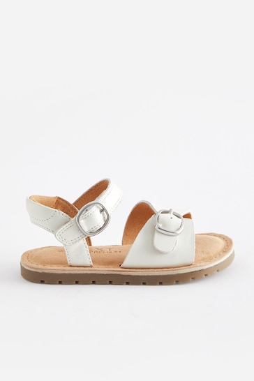 White Standard Fit (F) Leather Buckle Sandals