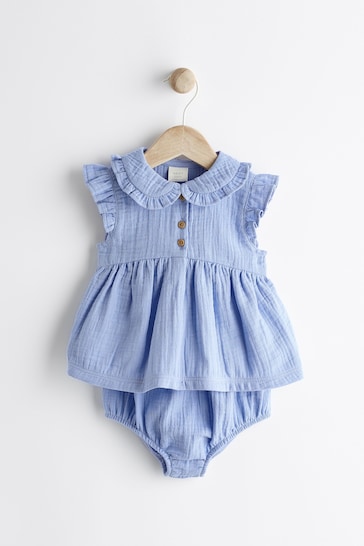 Blue Woven Baby Shirt and Knickers Set (0mths-3yrs)