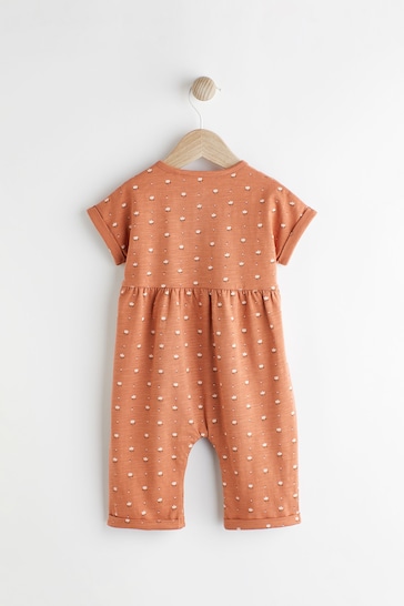 Rust Brown Floral Baby Short Sleeve Wide Leg Jumpsuit (0mths-3yrs)