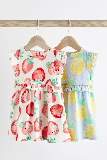Pink/ Lilac Fruit Print Baby Jersey Dress 2 Pack (0mths-2yrs)