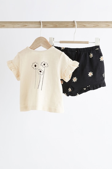Monochrome Flower Baby Top and Shorts 2 Piece Set