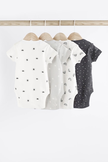 White/Grey Baby Monochrome Short Sleeve Bodysuits 4 Pack
