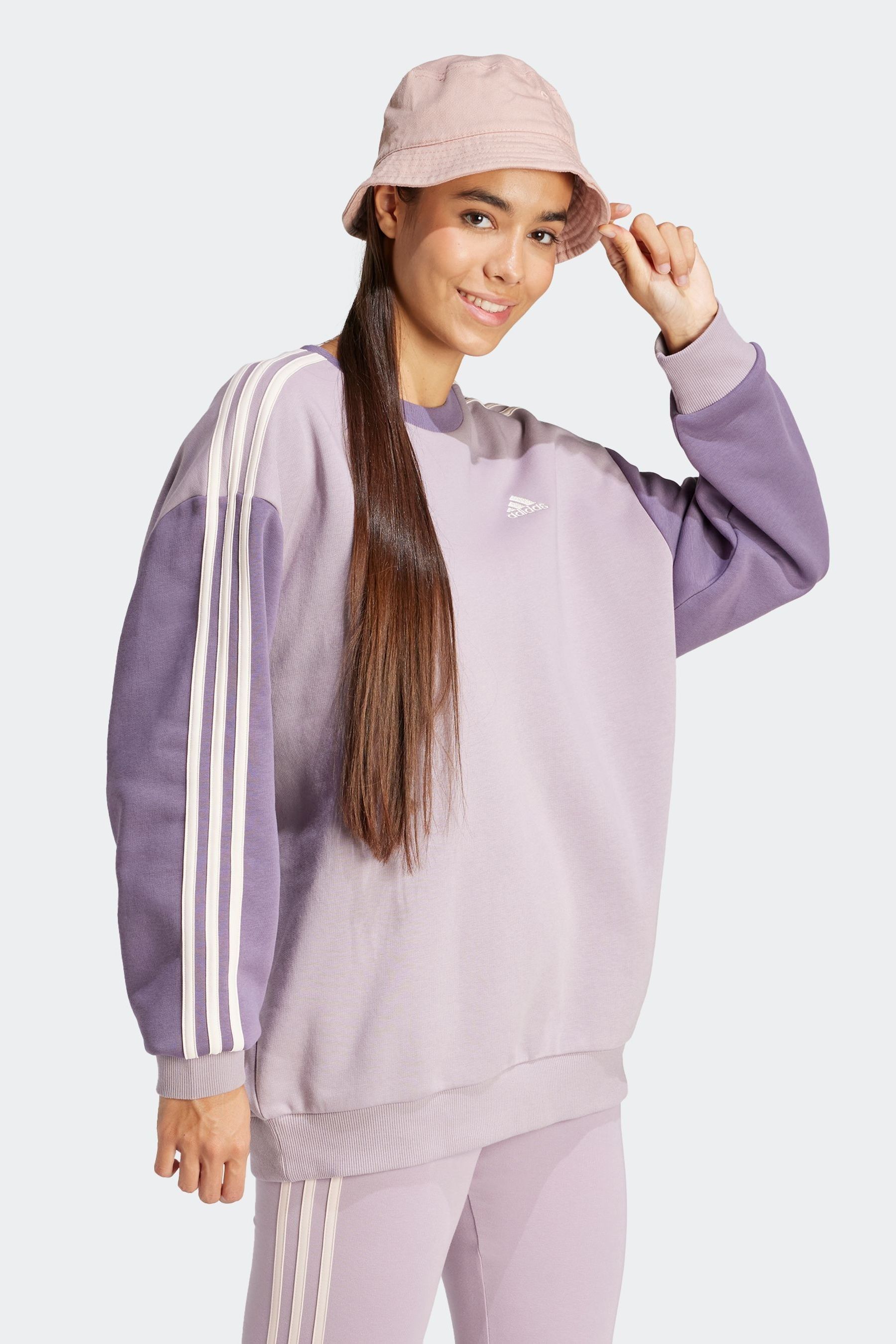 Women's adidas 3 stripe fleece 2025 crewneck sweatshirt