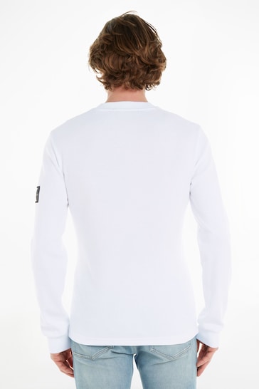 Calvin Klein Jeans Monogram Badge Waffle Long Sleeve White T-Shirt