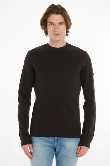 Calvin Klein Jeans Monogram Badge Waffle Long Sleeve Black T-Shirt