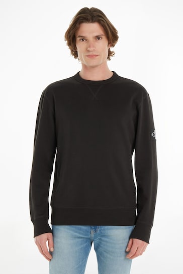 Calvin Klein Jeans Monogram Badge Logo Crew Neck Black Sweatshirt