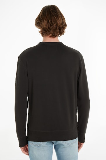 Calvin Klein Jeans Monogram Badge Logo Crew Neck Black Sweatshirt