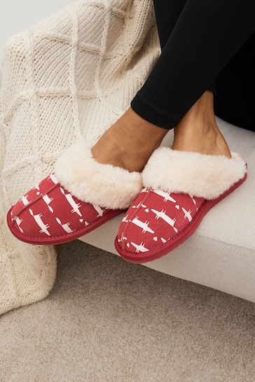 Red Scion Fox Suede Mule Slippers