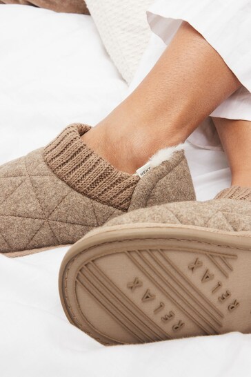 Brown Quilted Shoot Slippers