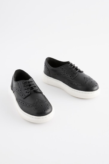 Black Brogue Leather Lace-Up Shoes