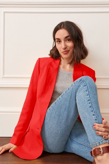 Red Relaxed Fit Single Breasted Blazer
