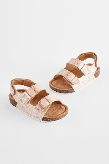 Pink Glitter Corkbed Two Strap Sandals