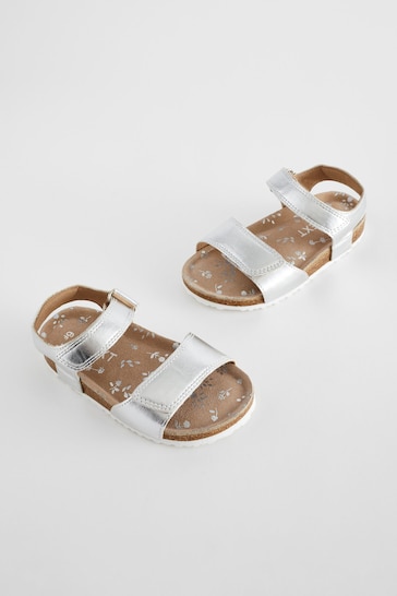 Silver Standard Fit (F) Leather Corkbed Sandals