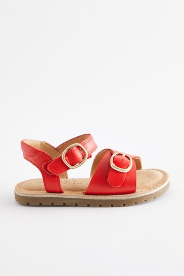 Red Standard Fit (F) Leather Buckle Sandals