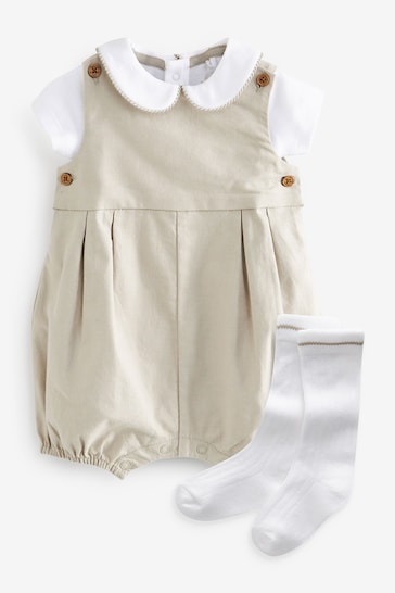 Neutral/White Smart Baby Romper, Bodysuit And Socks Set (0mths-2yrs)