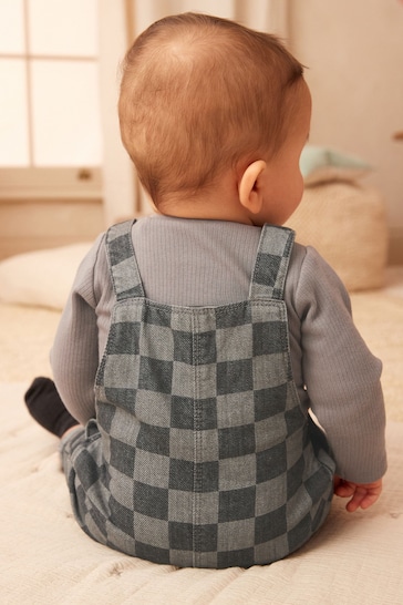 Monochrome Check Baby Denim Dungarees And Bodysuit Set (0mths-2yrs)