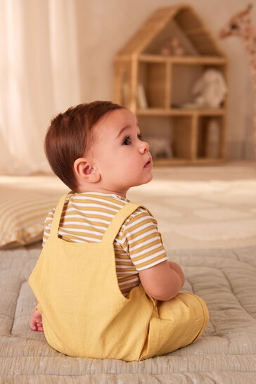 Yellow Lion Baby Woven Dungarees and Bodysuit Set (0mths-2yrs)