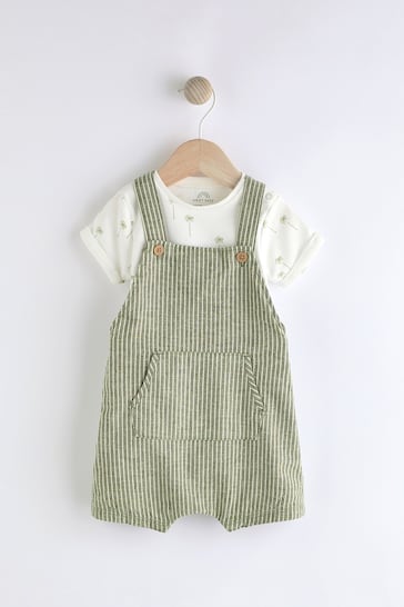 Green Stripe Baby Woven Dungaree and Bodysuit Set (0mths-2yrs)