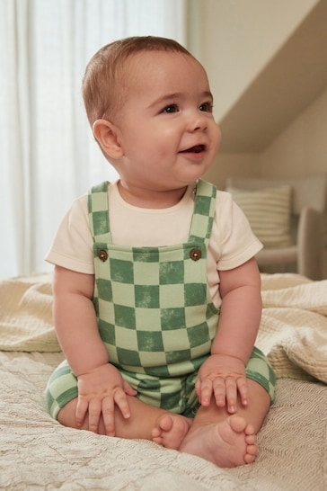 Green/White Checkerboard Baby Jersey Dungarees and Bodysuit Set (0mths-2yrs)