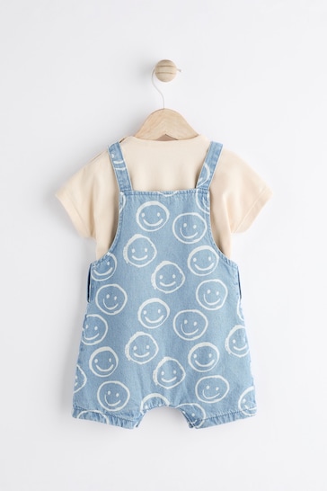 Denim Happy Face Baby Dungarees and Bodysuit Set (0mths-2yrs)