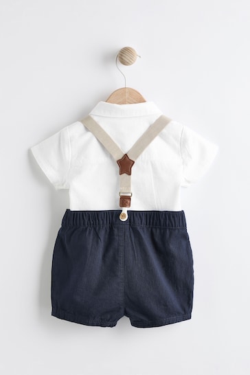 Navy Shirt Body, Shorts and Braces Baby 4 Piece Set (0mths-2yrs)