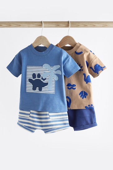 Blue/Neutral Baby T-Shirts And Shorts Set 2 Pack