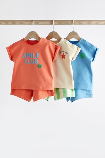 Blue/Orange Baby T-Shirts DOWN And Shorts 3 Pack