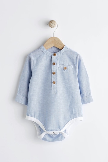 Blue Stripe Grandad Shirt Baby Bodysuit