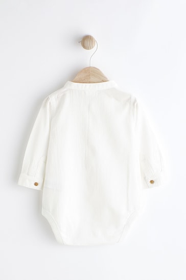 White Woven Grandad Shirt Baby Bodysuit