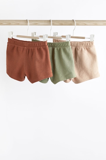 Rust Brown/ khaki green Baby Textured Shorts 3 Pack