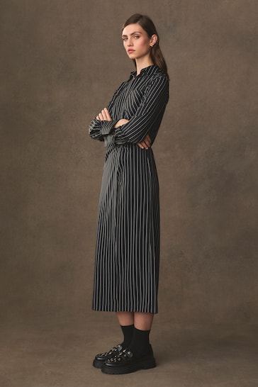 Black/White Stripe Asymmetric Pinstripe Shirt Dress