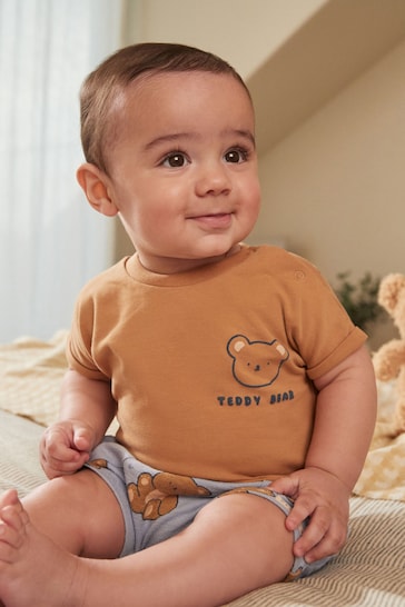 Navy/Brown Bear Baby T-Shirt And Shorts 2 Piece Set