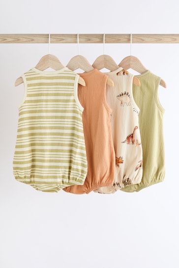 Green Dinosaur Baby Bloomer Jersey Rompers 4 Pack