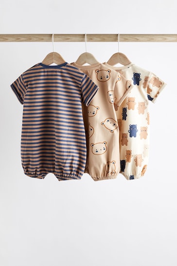 Navy Blue/Brown Bear Baby Jersey Rompers 3 Pack