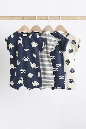 Navy Dinosaur Baby Jersey Rompers 4 Pack